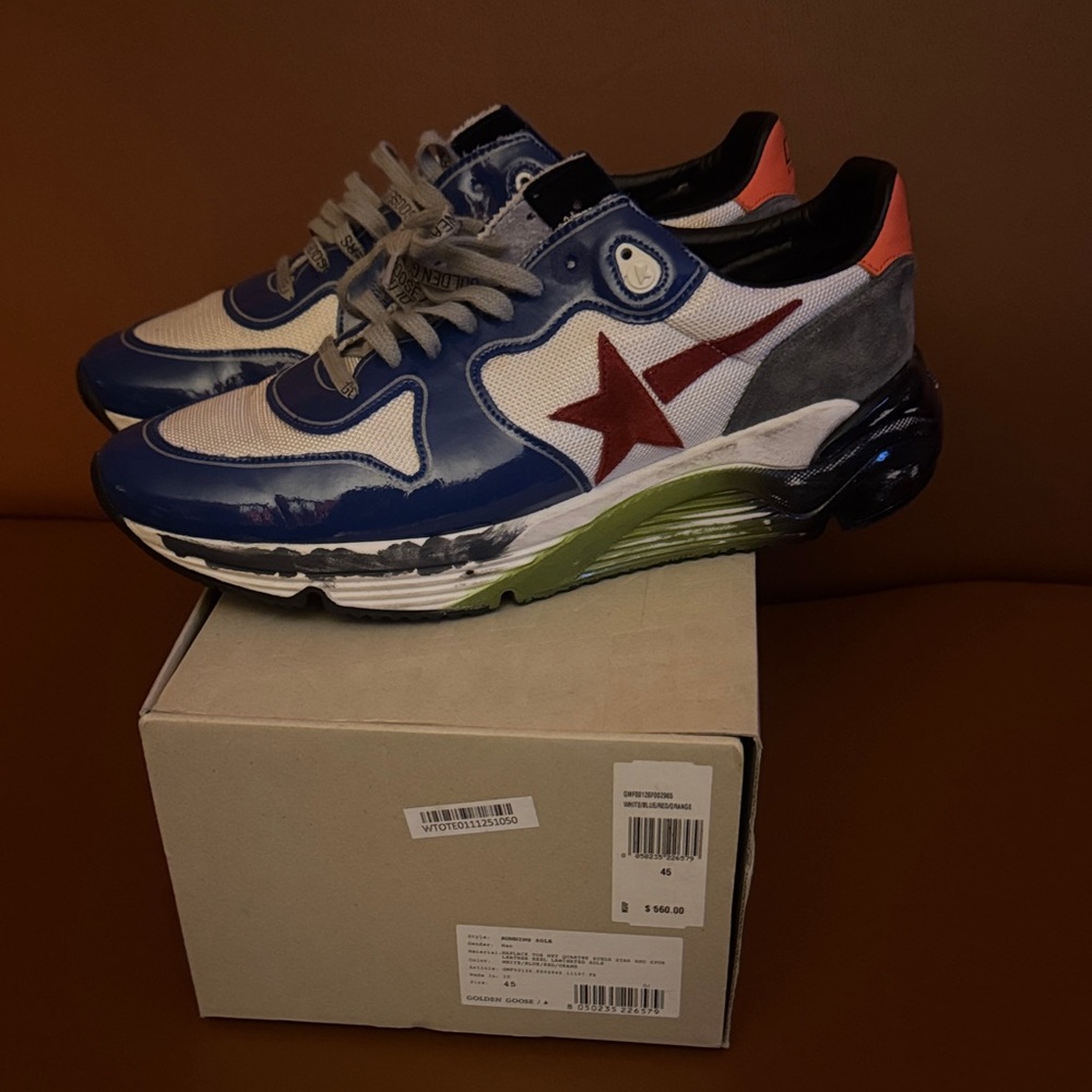 Golden Goose Blue and Red Star Sneakers